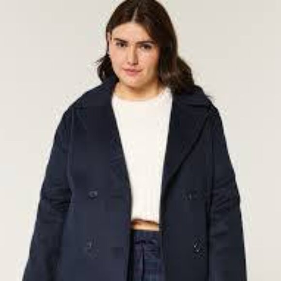 BNWT Hollister wool blend peacoat, black, Medium - Picture 3 of 5